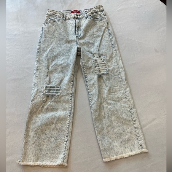 GUESS Y2K Vintage Crop Wide Leg Distressed Acid Wash Jeans, Size 30. - Picture 1 of 8